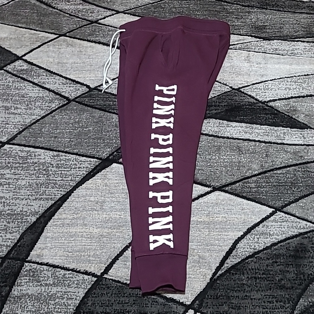 VS PINK 2017 MAROON LOGO FLEECE LINED POCKETS JOGGERS